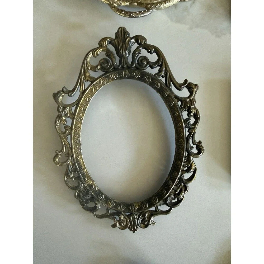 6 Vintage Miniature Brass Metal Frame Ornate